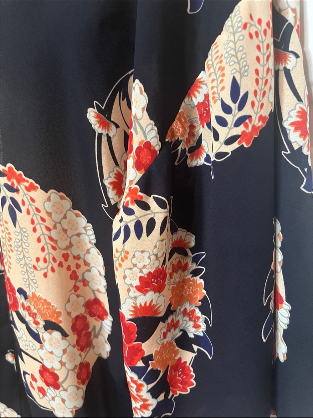 Navy blue/ Orange Floral Open-Front Kimono Cardigan - size S Boho cottagecore - Picture 9 of 10